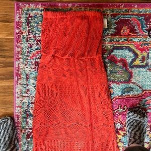 Strapless, orange Maurice’s summer dress. Very cute!